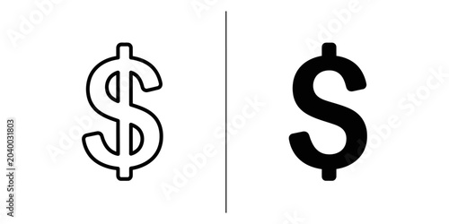Bild auf Leinwand Dollar sign outline and solid shapes on white background with dividing line for