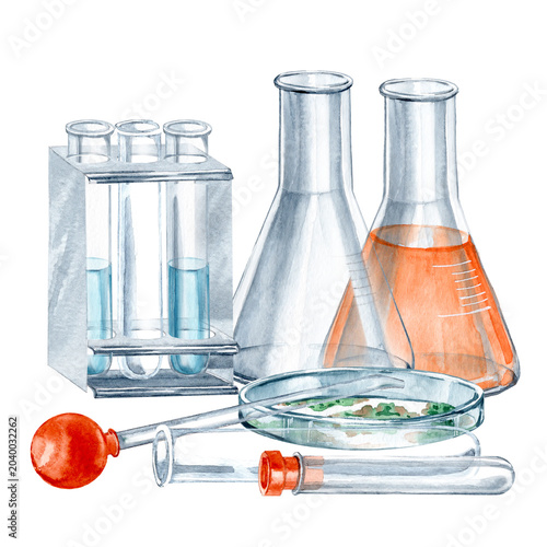 Hand drawn set of laboratory glass for biology investigation