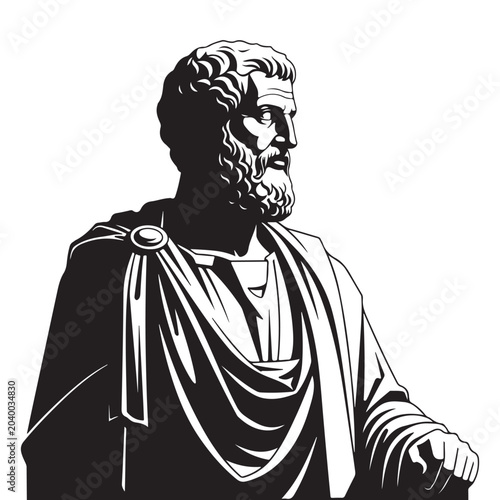 Schilderij op canvas Ancient Greek philosopher or Roman statesman vector illustration with beard and