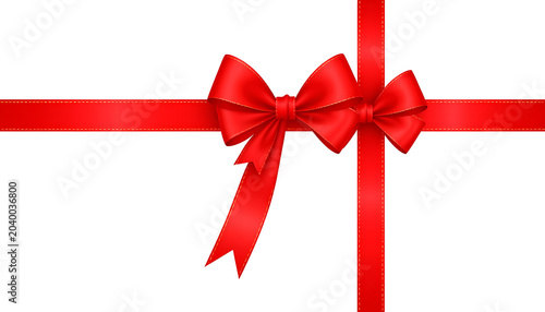 vibrant red satin ribbon bow with subtle sparkle on white background, decorative gift wrapping element