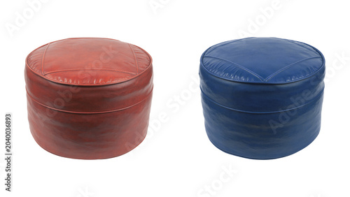 Foto Two round poufs red and blue on transparent background