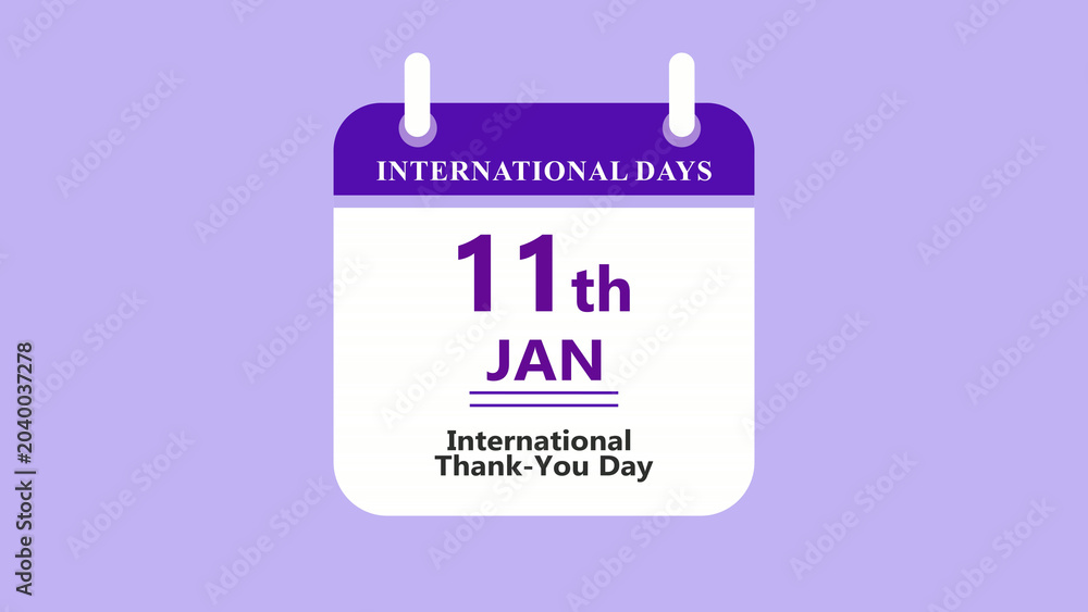 Fototapeta premium Calendar animation featuring 11th January International Thank You Day with modern date interface and clean minimal layout on soft purple background 4k animation video