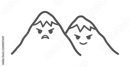 Foto Two cartoon mountains with angry and mischievous faces