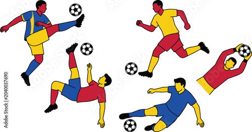 Fotografie Set of colorful soccer players in dynamic action poses, including shooting, runn