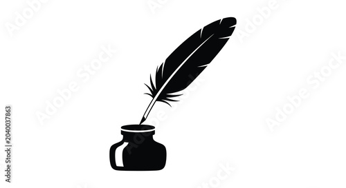 Cuadro en lienzo Feather quill and inkwell black silhouette high quality