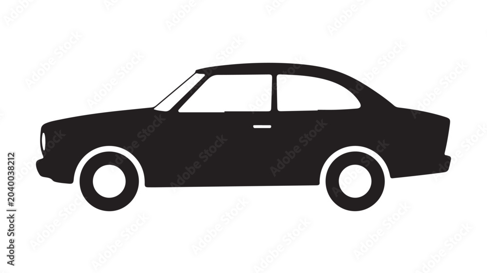 Naklejka premium Silhouette of a Classic Car: A striking black silhouette of a vintage two-door coupe, showcasing its timeless design and iconic automotive form.