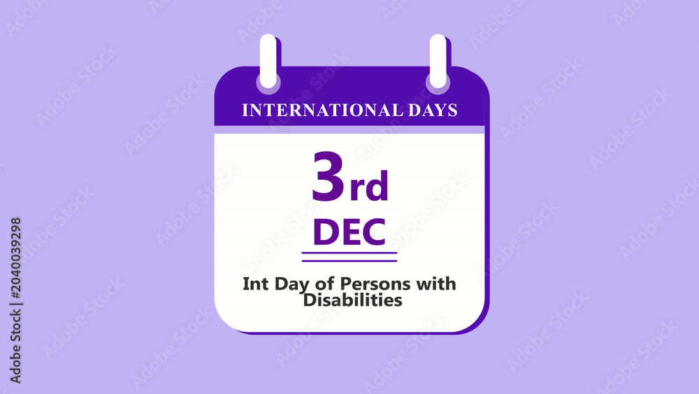 Fototapeta premium Disability awareness calendar interface showing 3rd December International Day of Persons with Disabilities with clean minimal date layout on purple background 4k visuals