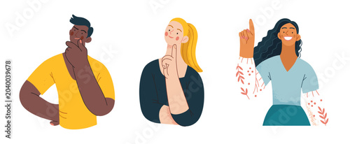 Obraz na plátne Group of people expressing thoughts and ideas vector illustration with thinking