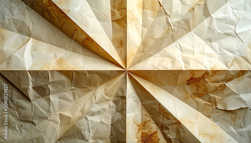 vintage abstract geometric pattern with crumpled paper texture and sepia tones, representing aged parchment or distressed overlay