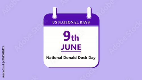 Foto Animal celebration calendar interface showing 9th June National Donald Duck Day