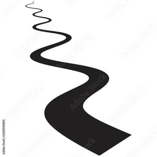 Quadro em tela Black winding road vector silhouette with receding perspective for journey and d
