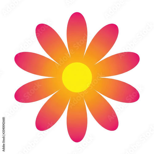 Bright cheerful flower with yellow center and pink petals isolated on transparent background