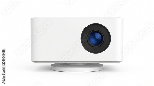 Modern white portable projector isolated on white background