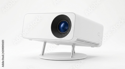 Modern white home cinema projector isolated on white background