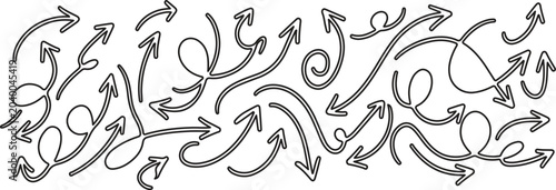 Obraz na plátne Black and white arrows in abstract curving patterns