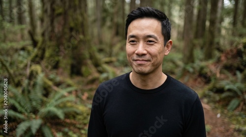 Man Standing In Forest With Gentle Smile