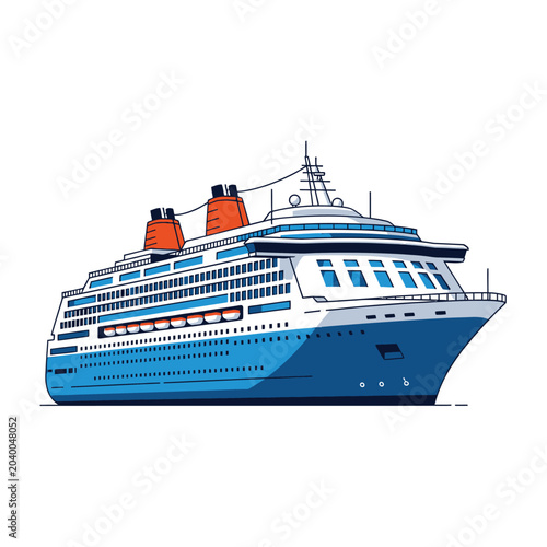 Cartoon cruise ship illustration on white background