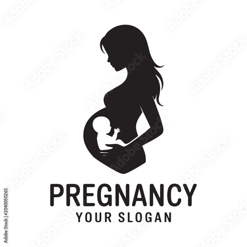 Photos Pregnant woman silhouette with fetal form black and white graphic