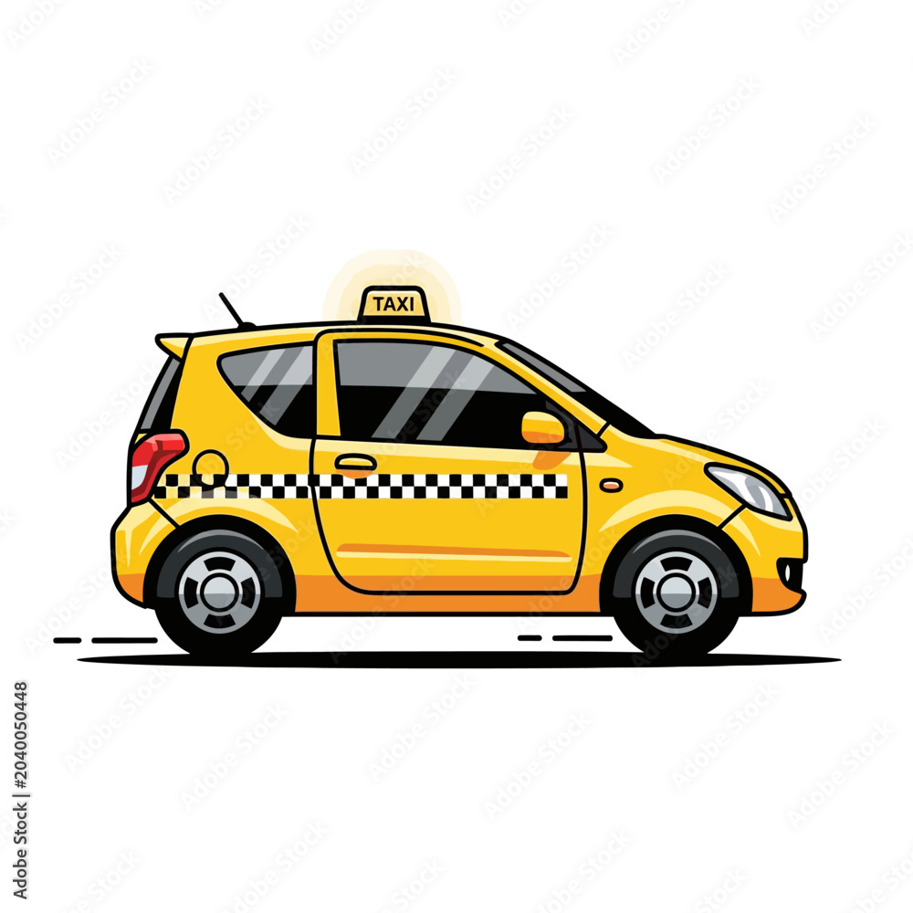 Naklejka premium Cartoon Yellow Taxi Cab on White Background