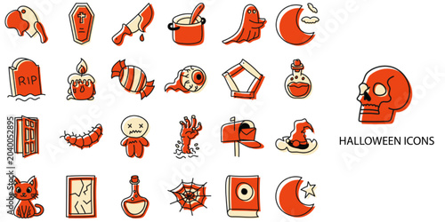 Halloween simple New concept 24 Color icons set. Vector illustration.