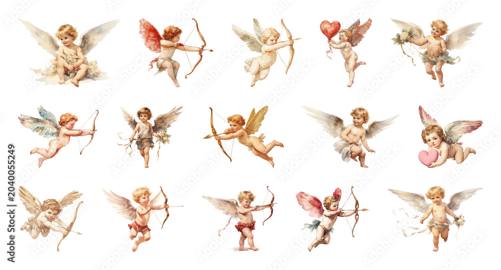 Obraz premium PNG Vintage cherubs with bows on transparent background