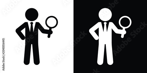 Quadro su tela Business man with magnifying glass vector icon