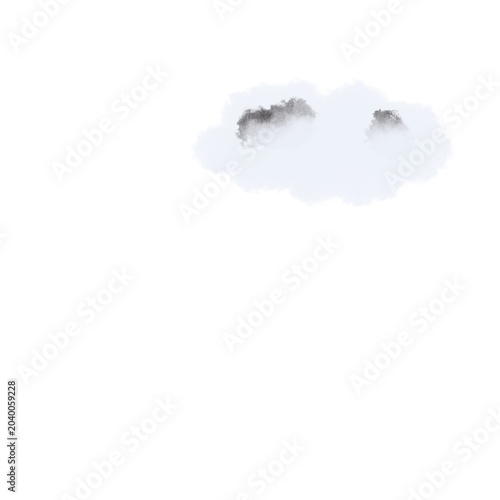 Minimalist soft white cloud with subtle dark gray ink texture on isolated white background