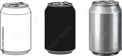 Bild auf Leinwand Collection of beverage cans including a white outline a black solid and a metall