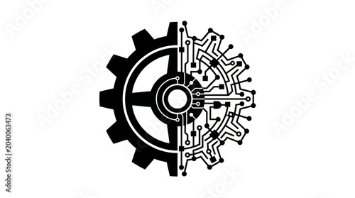 Mechanical Gear and Circuit Board Hybrid Icon