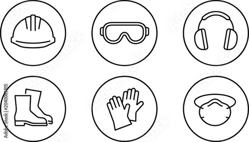 Bild auf Leinwand Mandatory Personal Protective Equipment PPE Circular Sign Icon Set Featuring Har