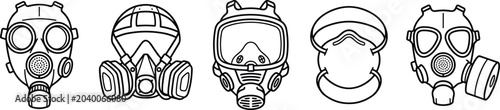 Tableau sur toile Respiratory Protection Equipment Icon Set Featuring Military Gas Masks Industria