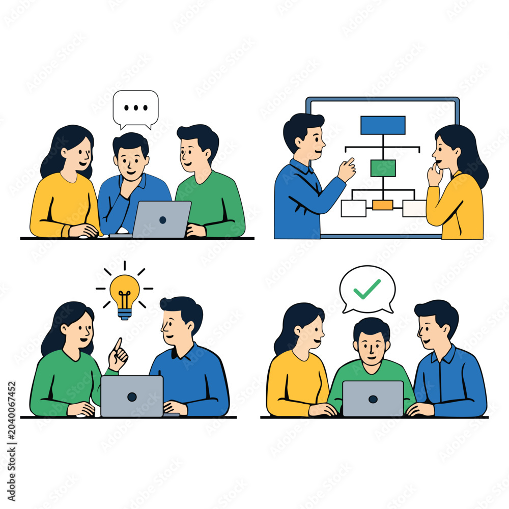 Fototapeta premium Business Team Collaboration and Brainstorming Vector Illustration Set