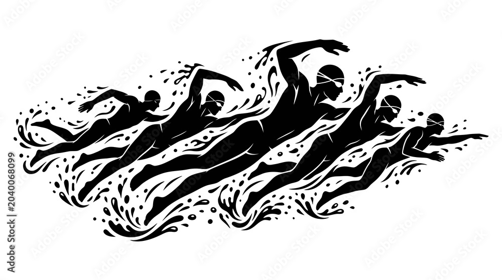 Obraz premium Competitive Swimmers Vector Illustration