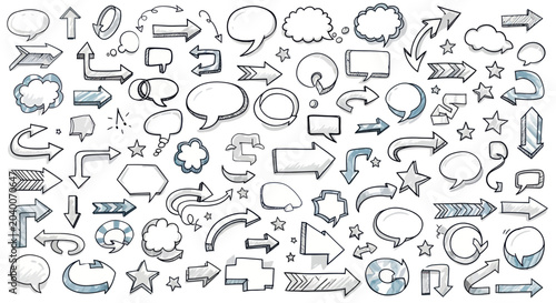 Hand Drawn Arrows and Speech Bubbles Icon Set