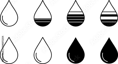 Bild auf Leinwand Water drop level icons set with liquid fill variations in outline and solid styl