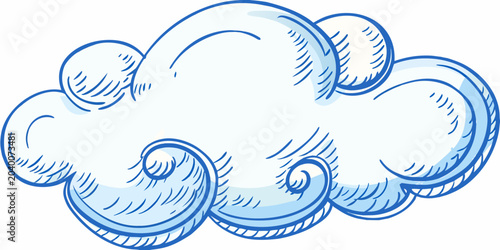 Canvastavla Fluffy Cloud Illustration Blue Line Art On Transparent Background