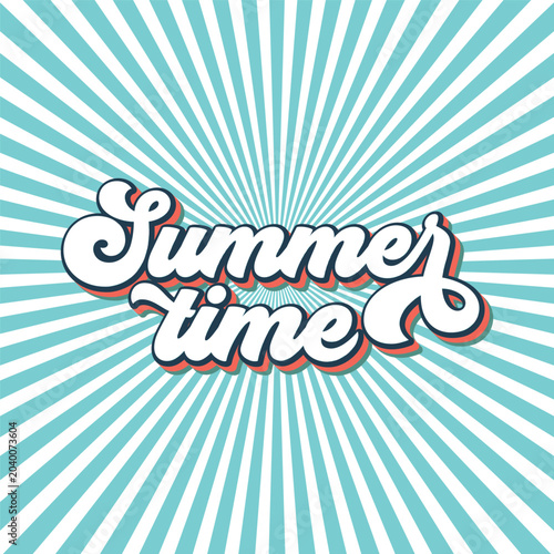 Summer Time Retro Typography Design with Blue Sunburst Background