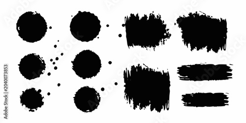 Photos Black Grunge Ink Blots Splatter Set On White Background