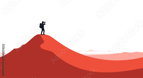 Cuadro en lienzo Hiker on Mountain Peak Vector Illustration