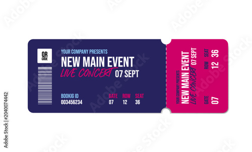 Music, Dance, Live Concert vector ticket templates. Entry ticket to the event. Modern and elegant ticket card illustration template