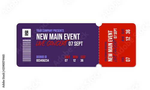 Music, Dance, Live Concert vector ticket templates. Entry ticket to the event. Modern and elegant ticket card illustration template