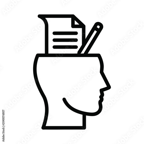 Thinking Head with Document and Pencil Icon