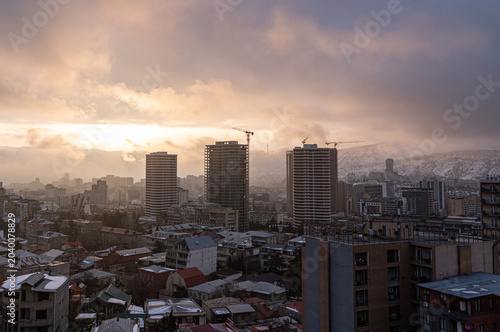 Winter morning over the Tbilisi's downtown