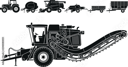 Foto Agricultural Harvesting Machinery and Farm Equipment Collection Featuring Tracto