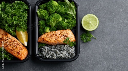 healthy meal prep layout, clean nutrition concept
