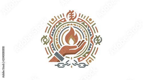 Bild auf Leinwand African Heritage Hand Holding Flame Emblem with Adinkra Symbols