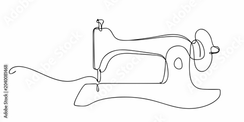 Sewing Machine Line Drawing Minimalist Black And White Illustration