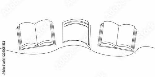 Fotografie Open books in continuous line drawing minimalist black and white illustration