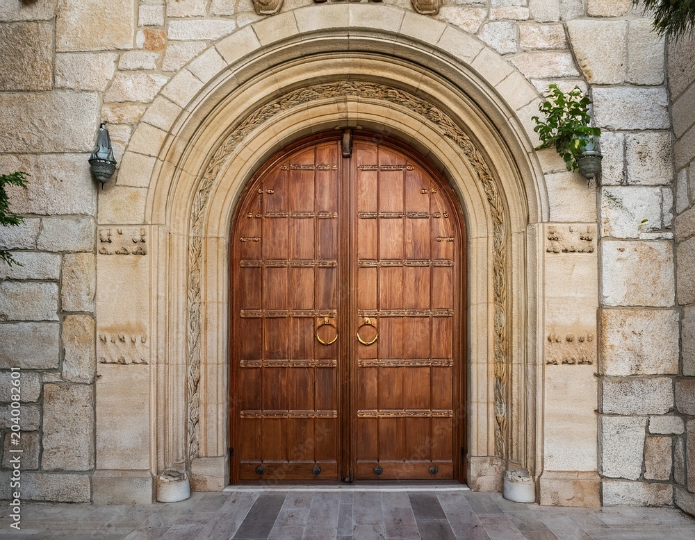 Fototapeta premium a large stone door with a wooden frame