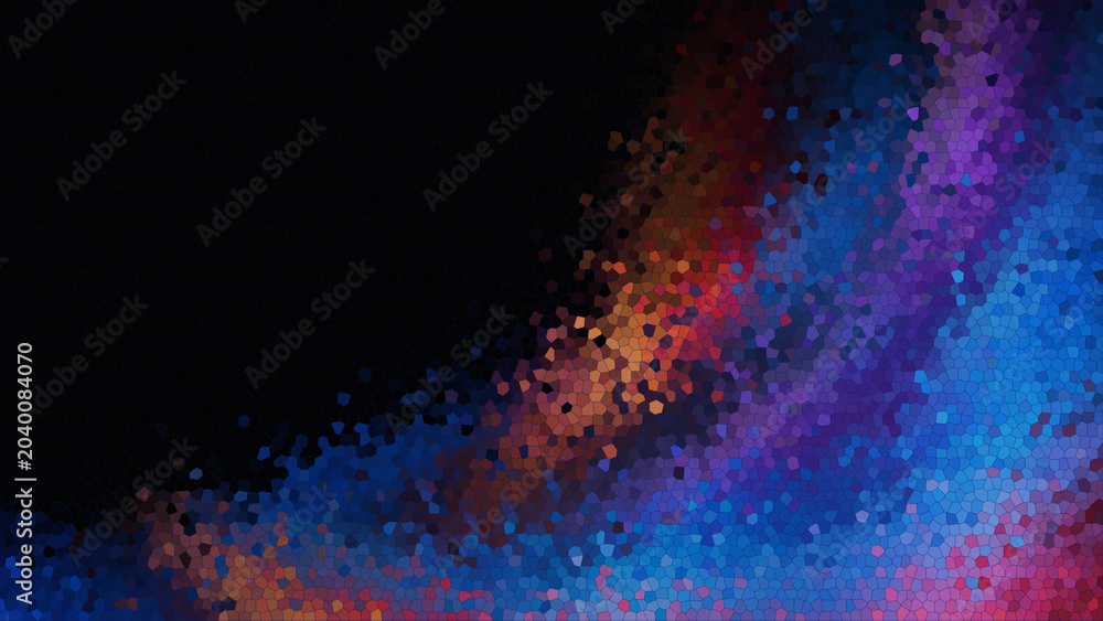 Fototapeta premium Colorful pixelated abstract design with blue purple red and orange hues on black background